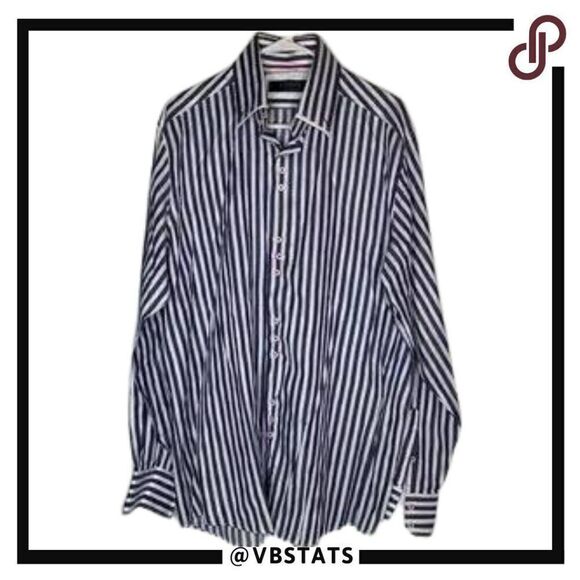 Coogi Classic Purple-White Striped Long Sleeve Button Down in XL 17.5/34-35 - Picture 1 of 7